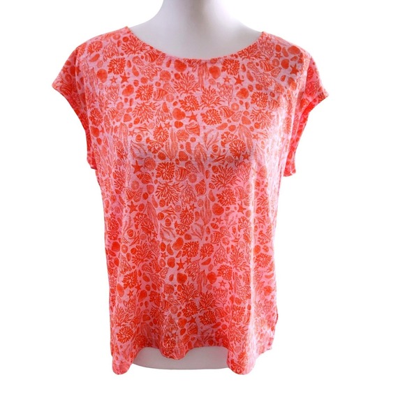 Sigrid Olsen Tops - Sigrid Olsen 100 Linen Pink &‎ Orange Marine Life Short Sleeve Button Back Top L